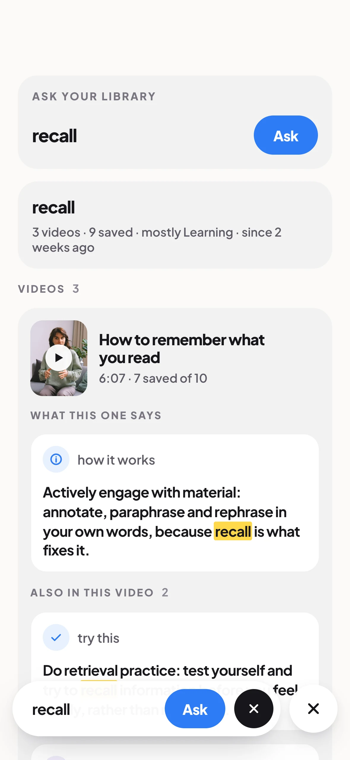 The same search on iPhone, matching spoken lines